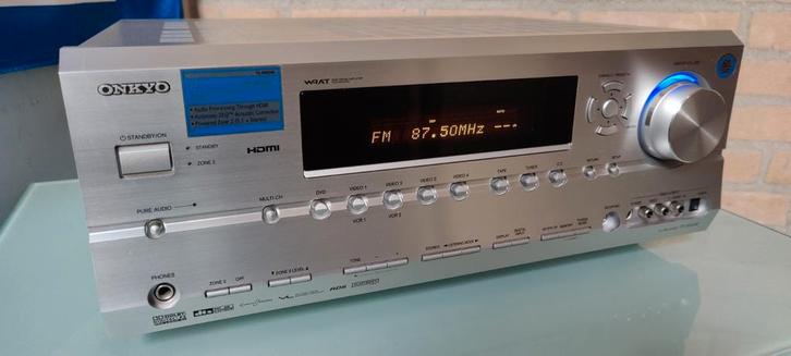 Onkyo TX-SR604E AVR receiver 7.1 - Zilver + AB., Audio, Tv en Foto, Versterkers en Receivers, Zo goed als nieuw, 7.1, 120 watt of meer