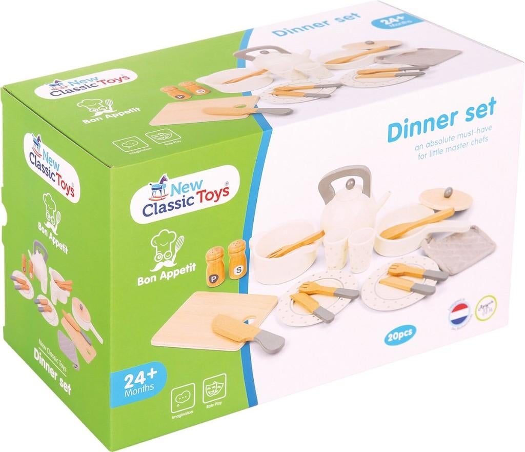 New Classic Toys - Houten Servies en Pannenset - 20 delig, Kinderen en Baby's, Speelgoed | Houten speelgoed, Nieuw, Meubelstuk of Keukentje