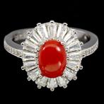 zilver ring met Koraal, Sieraden, Tassen en Uiterlijk, Ringen, Verzenden, Nieuw, Kleiner dan 17, Dame of Heer
