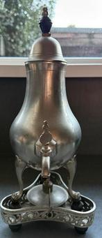 Antieke tinnen koffiekan of theekan met warmhouder, Antiek en Kunst, Ophalen of Verzenden