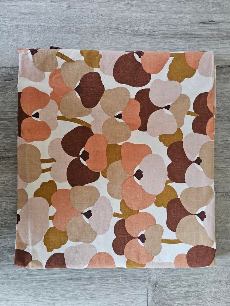 Vintage Cinderella laken jaren '70 bloemen 245x145 cm, Bruin, 120 cm of meer, 200 cm of meer, Ophalen of Verzenden