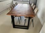 Robuuste houten Eettafel met Industrieel Onderstel, Ophalen, Gebruikt, 100 tot 150 cm, Teakhout