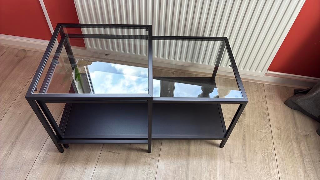 Glazen salontafelset, Huis en Inrichting, Tafels | Salontafels, Zo goed als nieuw, Minder dan 50 cm, 50 tot 100 cm, Rond, Ophalen