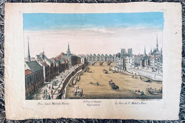 Antieke gravure Parijs - Le Pont de St. Michel, Antiek en Kunst, Kunst | Etsen en Gravures, Ophalen of Verzenden