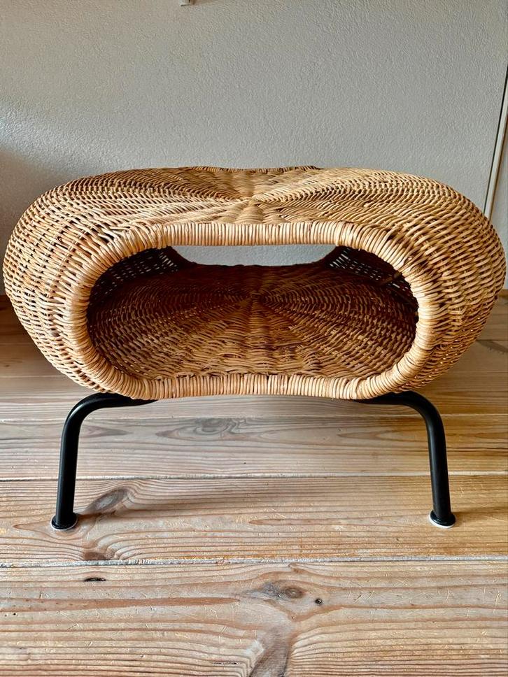 IKEA GAMLEHULT Voetenbank poef + bergruimte rotan/antraciet, Huis en Inrichting, Banken | Voetenbanken en Poefen, Nieuw, 50 tot 75 cm