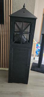 Groot windlicht met kastje - Zwart, Minder dan 50 cm, Glas, Ophalen of Verzenden, Landelijk