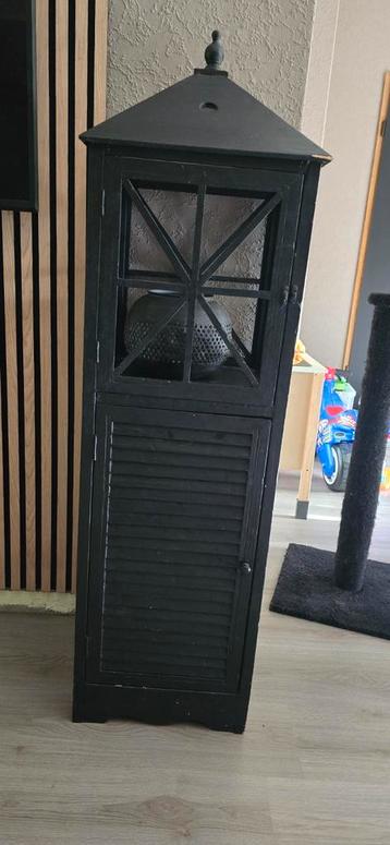 Groot windlicht met kastje - Zwart beschikbaar voor biedingen