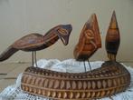 Houten beeld boomstam met vogels 32cm Afrikaans of Aziatisch, Ophalen of Verzenden