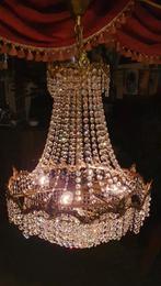 Mooie oude echte kristallen kroonluchter kl.goud 50cm breed., Huis en Inrichting, Lampen | Kroonluchters, Ophalen of Verzenden