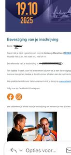 Startnummer marathon antwerpen 19-10-2025, Overige typen, Nieuw, Hardlopen, Ophalen