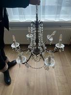 Bronzen kroonluchter met kristallen, 6 armen, Ophalen, Zo goed als nieuw, Glas