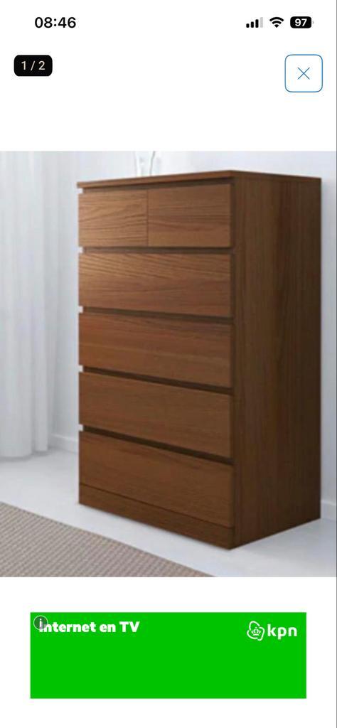 Bruine Malm ladekast, Huis en Inrichting, Kasten | Dressoirs, Gebruikt, 50 tot 100 cm, 25 tot 50 cm, Met lade(s), Overige materialen