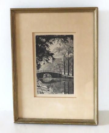 Antieke ets, Reguliersgracht A´dam, M. Langbroek, 1918-1985 beschikbaar voor biedingen