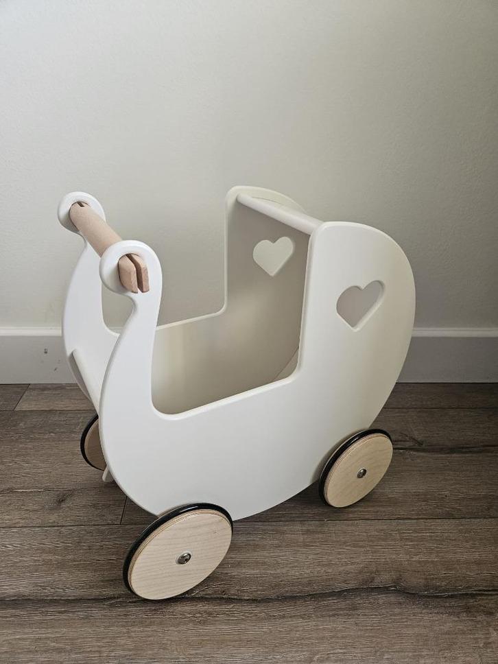 Moover poppenwagen gebroken wit / naturel, Kinderen en Baby's, Speelgoed | Houten speelgoed, Zo goed als nieuw, Duw- of Trekspeelgoed