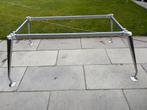 Design onderstel tafel met glazen blad., Ophalen, Gebruikt, 50 tot 100 cm, Vijf personen of meer