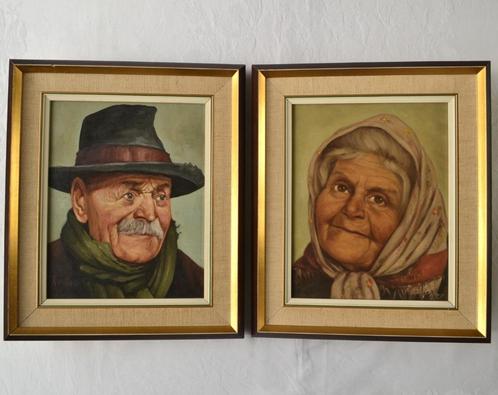 Delfts draaiorgel echtpaar Fusco – 2x portret schilderij, Antiek en Kunst, Kunst | Schilderijen | Klassiek, Ophalen of Verzenden