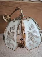 Vintage messing glazen plafond lamp 1971 jaren 70 bloemen, Ophalen of Verzenden