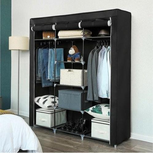 Hoppa! Stoffen kleding kast | Zwart | Stof | 151 x 46 x 176, Huis en Inrichting, Kasten | Kledingkasten, Zo goed als nieuw, 150 tot 200 cm