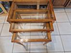 art deco bijzettafeltjes hout+glas €85, Antiek en Kunst, Ophalen of Verzenden