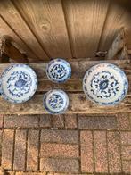 4 antieke Chinees blauw/wit schotels, Antiek en Kunst, Verzenden
