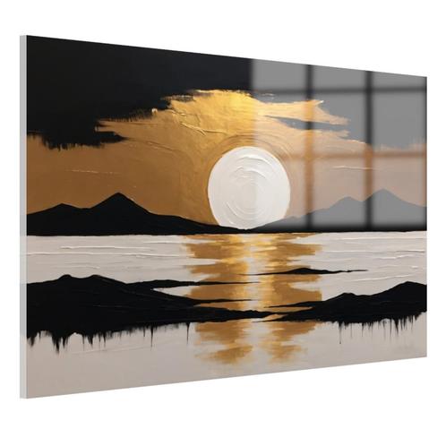 Zonsondergang met zwart en goud Glasschilderij 105x70cm + Op, Huis en Inrichting, Woonaccessoires | Schilderijen, Tekeningen en Foto's