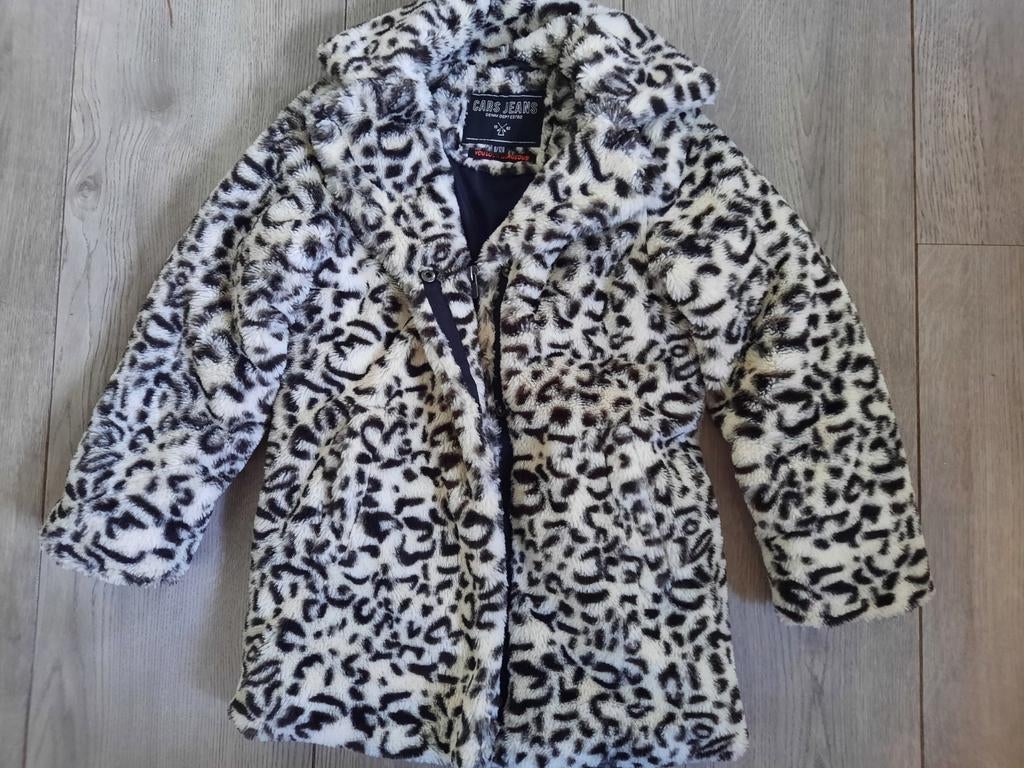 Cars faux fur jas tussenjas gevoerd zwart wit mt 8 /128, Meisje, Ophalen of Verzenden, Zo goed als nieuw, Cars jeans