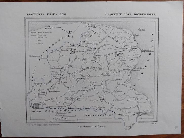 16 / Oost Dongeradeel Anjum Peazens Wierum Dokkum Metslawier, Antiek en Kunst, Kunst | Litho's en Zeefdrukken, Ophalen of Verzenden