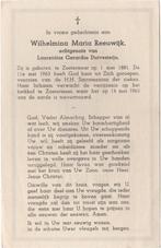 Wilhelmina Reeuwijk 1881 Zoetermeer + 1963 Zoetermeer, 82 jr, Verzamelen, Verzenden