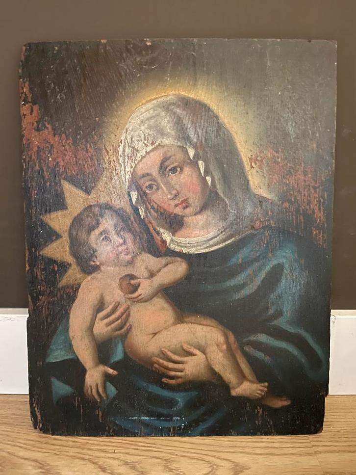 18e eeuws religieus paneel Madonna maria met kind Jezus, Antiek en Kunst, Kunst | Schilderijen | Klassiek, Ophalen of Verzenden