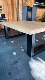 Massief eiken boomstam salontafel 110x76x41, Tuin en Terras, Ophalen, Zo goed als nieuw, Rechthoekig, Hout