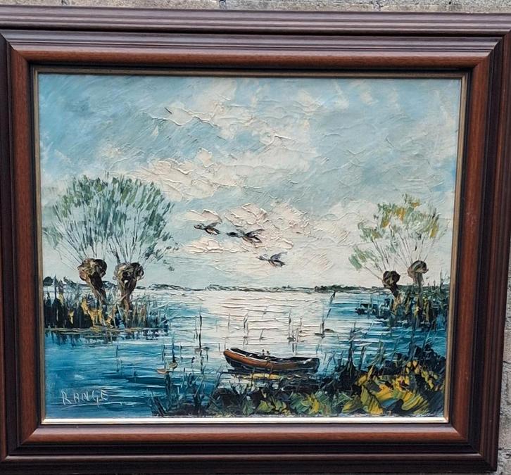 RANGÈ - Zicht op meer. Olie/doek. 76/66 cm. * Zie tekst., Antiek en Kunst, Kunst | Schilderijen | Klassiek, Ophalen