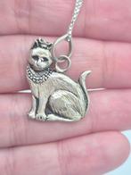 Zilveren Ketting met Vintage Kat Hanger 925, Verzenden, Gebruikt, Zilver, Zilver