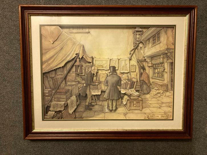 Anton Pieck “bibliotheek “ 3 d uitgesneden ingelijst., Antiek en Kunst, Kunst | Schilderijen | Klassiek, Ophalen of Verzenden