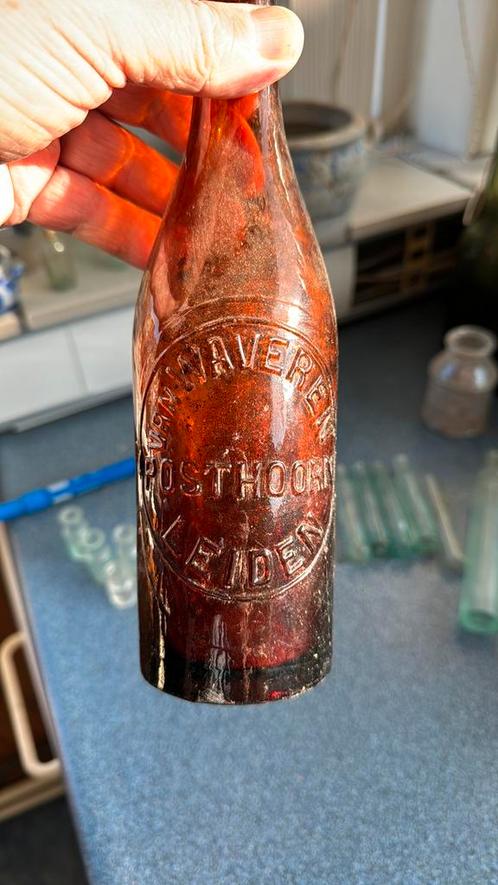 Bodemvondst 1850 van WAVEREN POSTHOORN LEIDEN bier fles, Antiek en Kunst, Antiek | Glas en Kristal, Ophalen of Verzenden