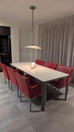 6 LEREN design eetkamerstoelen in zeer goede conditie, Huis en Inrichting, Stoelen, Ophalen, Zo goed als nieuw, Bruin, Vier