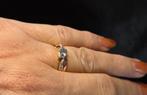 Gouden Vintage ring aquamarijn en diamant. 2025/675., Blauw, ., Ophalen of Verzenden, Zo goed als nieuw