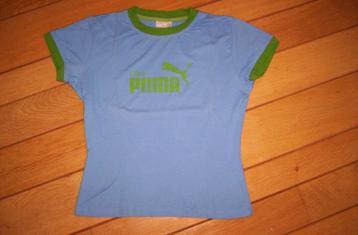 PUMA t- shirt blauw met groen boordje maat S