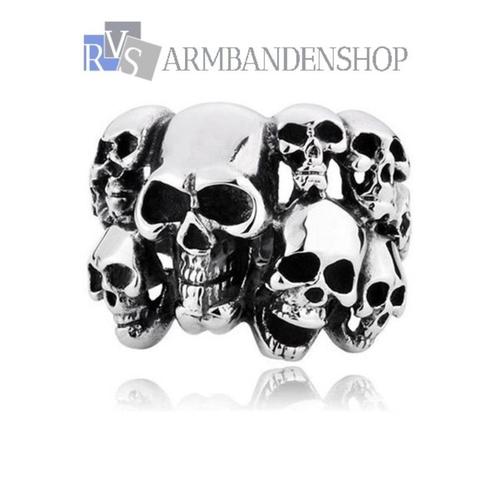 div Rvs skull biker harley doodskop doodshoofd ringen bikers, Sieraden, Tassen en Uiterlijk, Ringen, Nieuw, Heer, Zilver, IJzer of Staal