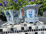 2 vintage chinese hexagon bloempotten, Tuin en Terras, Bloempotten, Rond, Ophalen of Verzenden, Zo goed als nieuw, Minder dan 25 cm