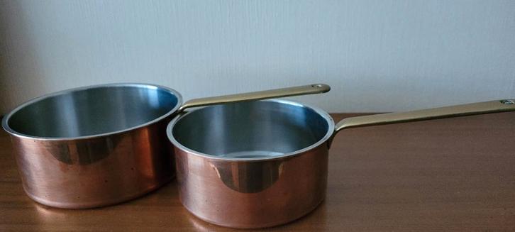 2 Koperen steelpannen Culinox Spring, Huis en Inrichting, Keuken | Potten en Pannen, Gebruikt, Pannenset, Overige materialen, Ophalen of Verzenden