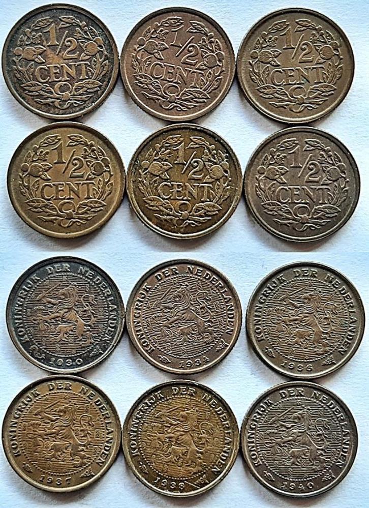 6 halve centen 1930-1940, Postzegels en Munten, Munten | Nederland, Koningin Wilhelmina, Verzenden