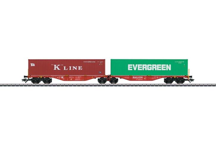 Marklin 47800 Dubbele containerwagen type Sggrss 80, Hobby en Vrije tijd, Modeltreinen | H0, Nieuw, Rails, Wisselstroom, Märklin