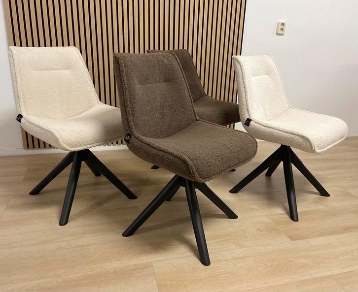 Vier nieuwe DKW eetkamerstoelen boucle teddystof stoelen, Huis en Inrichting, Stoelen, Nieuw, Vier, Stof, Ophalen