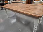 Charmante brocante grenen tafel met wit onderstel, Huis en Inrichting, Tafels | Eettafels, Ophalen, Gebruikt, 50 tot 100 cm, Vijf personen of meer