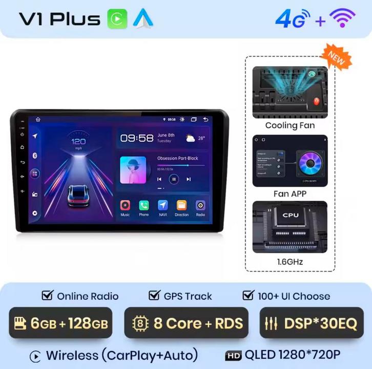 Junsun V1 Plus, 6GB RAM, 128GB, 8core (A3 8P 2003 - 2013), Auto diversen, Autoradio's, Zo goed als nieuw, Ophalen of Verzenden