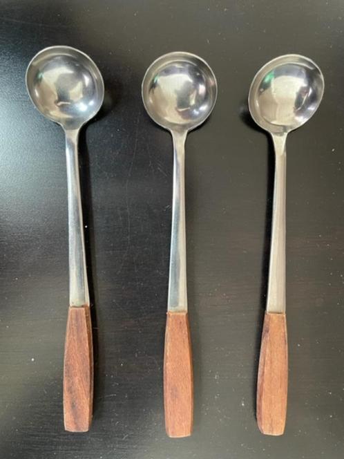 3 fruit- of dessert-, ijslepels, rostfrei, (hard)houten heft, Antiek en Kunst, Antiek | Bestek, Ophalen