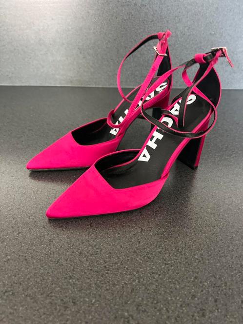 Sacha Fuchsia Pink Satin Ankle Wrap Heels - dize 36, Kleding | Dames, Schoenen, Zo goed als nieuw, Roze, Ophalen of Verzenden