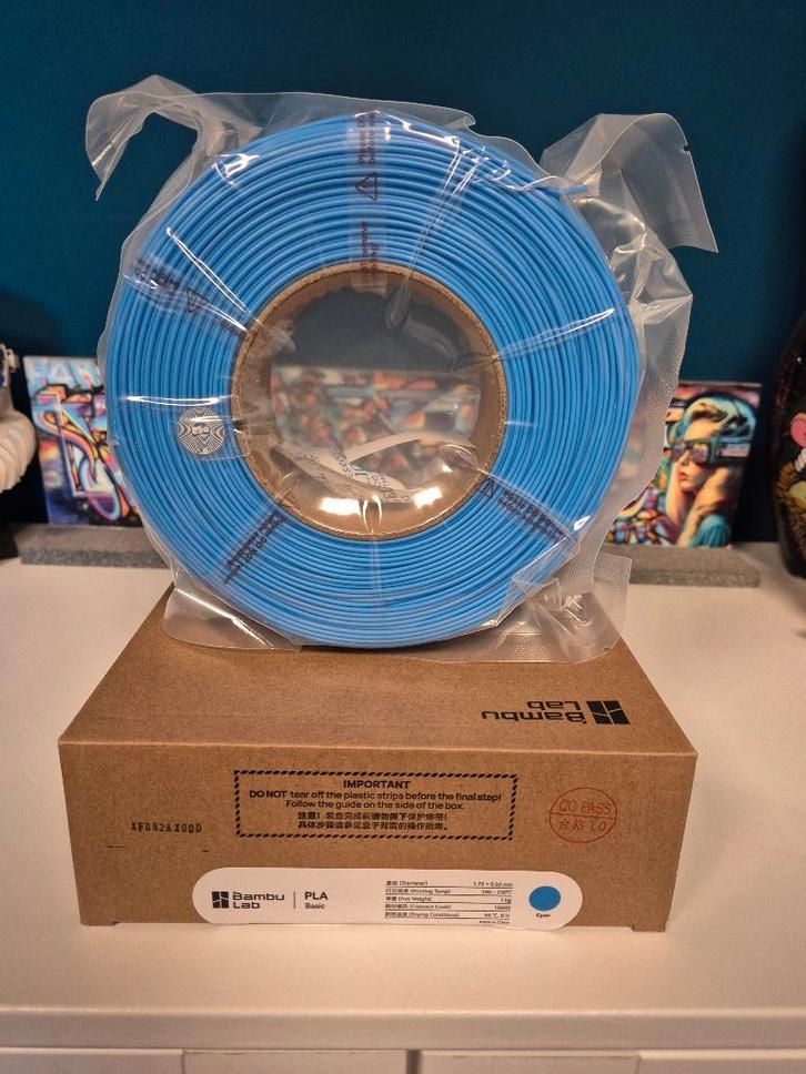 Bambu Lab PLA basic refill - Cyan (1kg), Computers en Software, 3D-printerbenodigheden, Nieuw, Ophalen of Verzenden