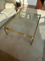 Glazen tafel, messing poten en randen, Huis en Inrichting, Tafels | Salontafels, Klassiek. Koperkleurig, Gebruikt, Ophalen of Verzenden