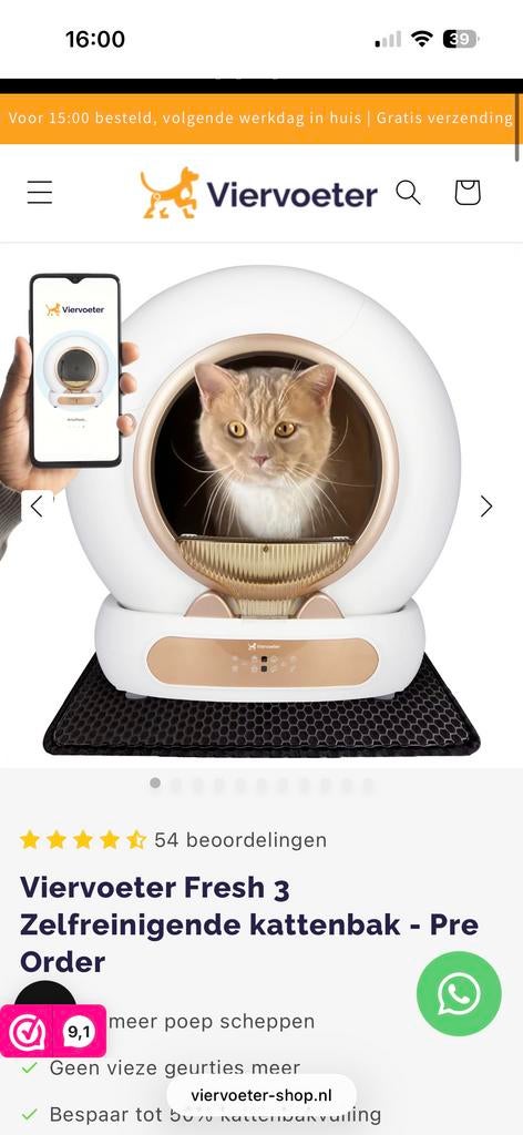 Zelfreinigende kattenbak, Ophalen, Zelfreinigend, Zo goed als nieuw, Open